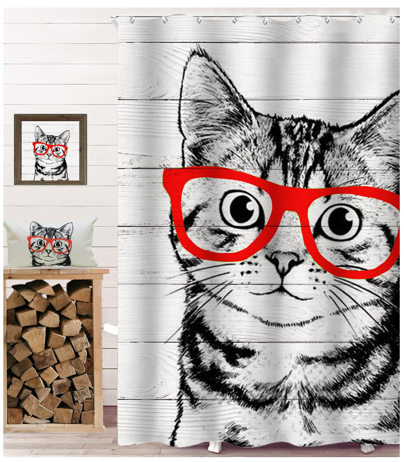 NYDECOR Black Cat Shower Curtain Funny Rustic Farmhouse Cute Pet Animal Kitty Shower Curtains for Bathroom Bathtub Bath Curtain Waterproof Polyester Fabric with 12 Plastic Hooks 72x72 Inches