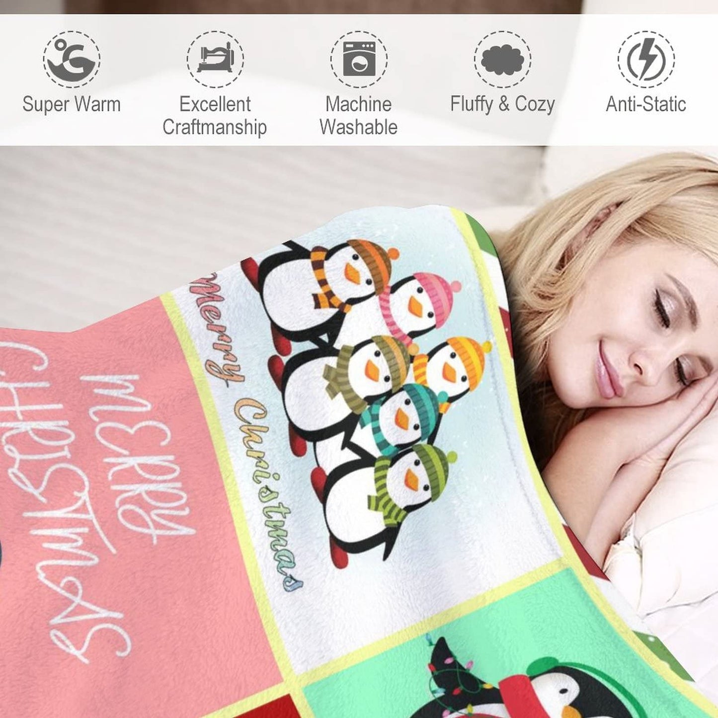 Penguin Blanket Gifts - 60"x80" Cute Throw Blanket for Adults, Kids - Colorful Soft Plush Blankets for Bed, Couch & Living Room