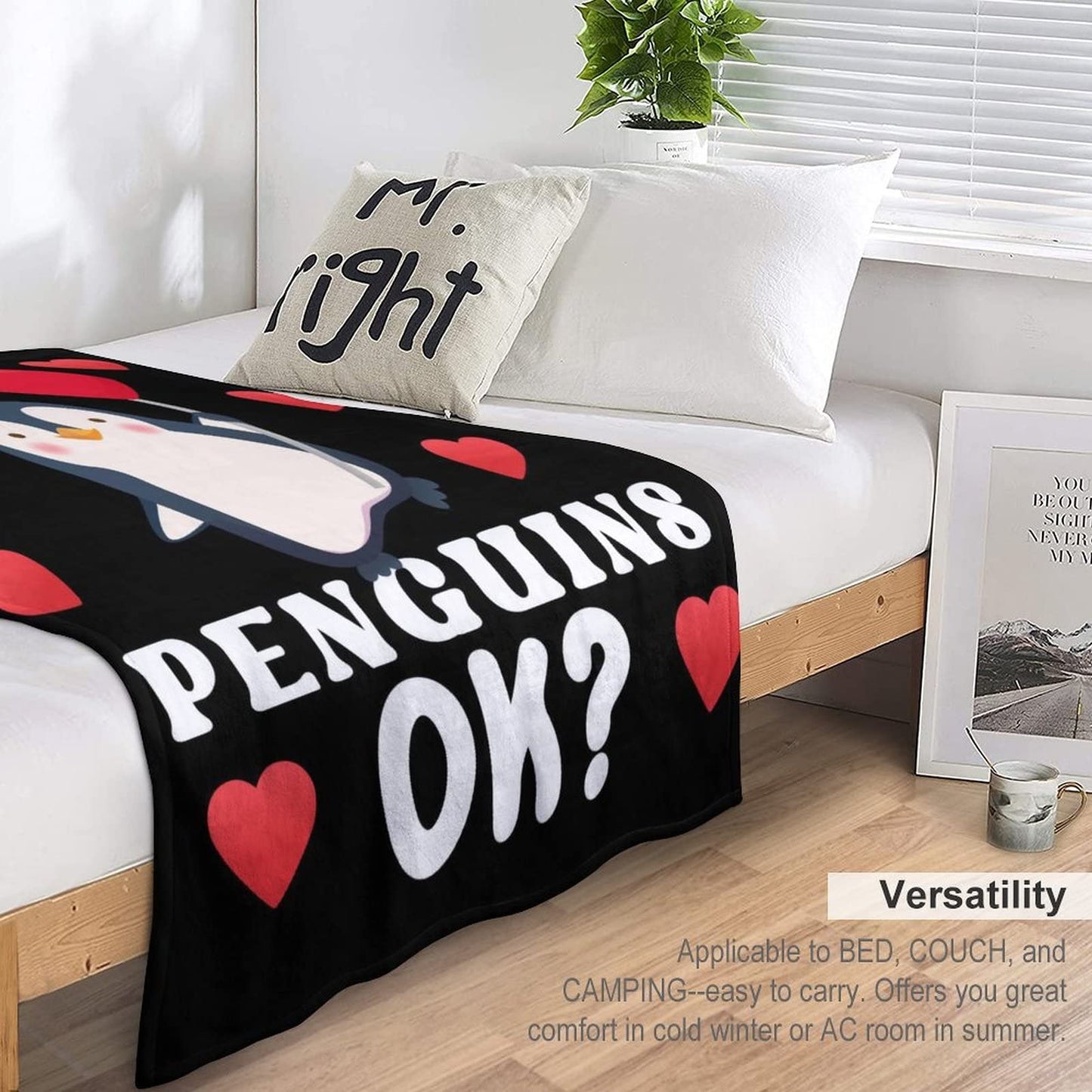 Penguin Blanket Gifts - 60"x80" Cute Throw Blanket for Adults, Kids - Black Soft Plush Blankets for Bed, Couch & Living Room
