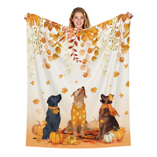 Arktrident Fall Dogs Throw Blanket Autumn Leaves Lightweight Bed Blankets Soft Flannel Fleece Plush Couch Cover for Chair Bedroom Living Room 50"X60"