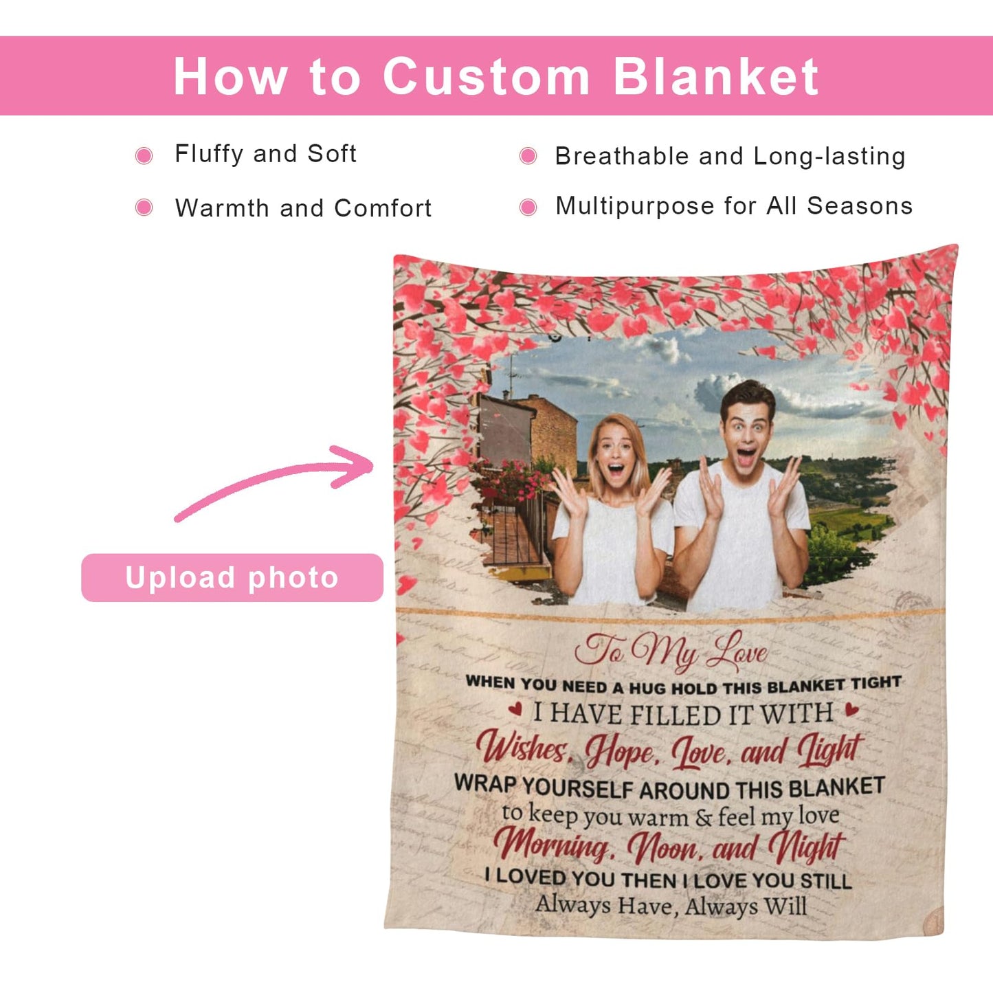 BHSHOH Personalized Couple Photo Blanket for Girlfriend Boyfriend Love Custom Anniversary Blanket Gifts for Husband Wife Wedding Valentine’s Day Gifts Man Woman Throw (11)