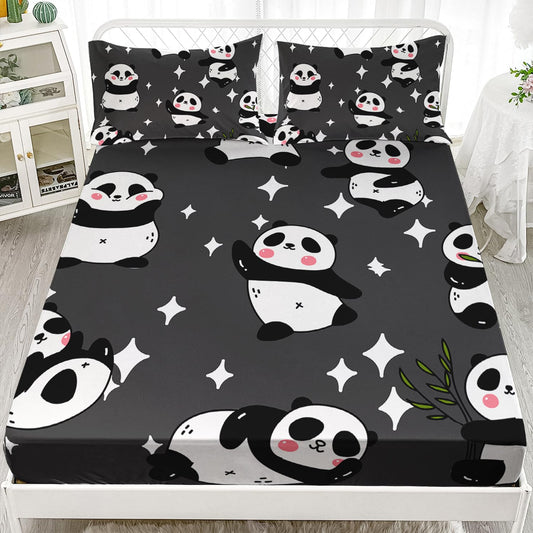 Ailonen Panda Bed Sheet Set, Twin Size - Cute Panda Kawaii Sheets, 1 Fitted Sheet, 2 Pillowcases