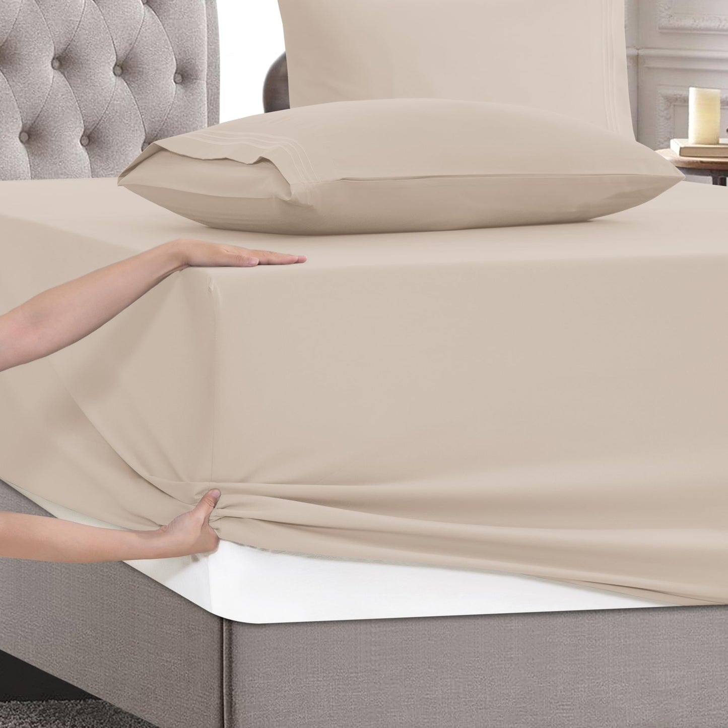 Mocassi Full Size 4-Piece Bed Sheet Set - 1800 Premium Hotel Quality Microfiber 18-24 Inches Extra Deep Pocket Fitted Sheet- Luxury Soft, Breathable, Wrinkle, and Fade Resistant, Cream