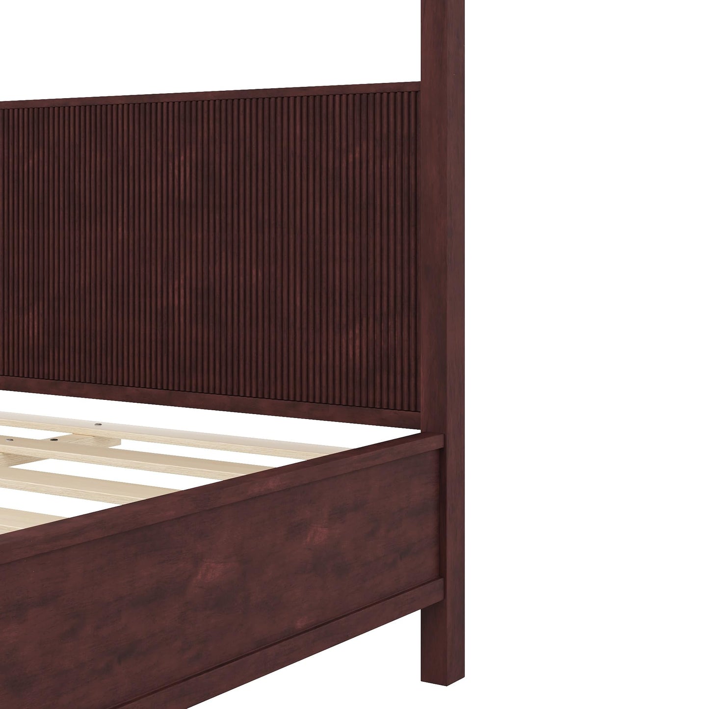 Espresso Solid Wood Canopy Bed Frame Queen Size with Headboard Four-Posters Bed, 6" Under Bed Storage Wooden Platform Frames, 12- Leg ＆ 10-Slat Support, No Box Spring Needed (Espresso, Queen, 75.5"H)