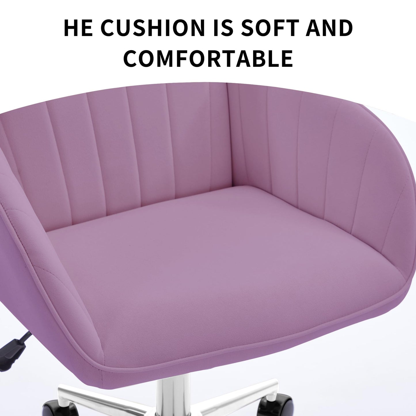 YITAI Velvet Office Desk Armchairs with Silver Base and Wheels,Modern Height Adjustable 360 Degree Swivel Upholstered Vanity Chairs for Living/Room Bedroom/Study,Light Purple