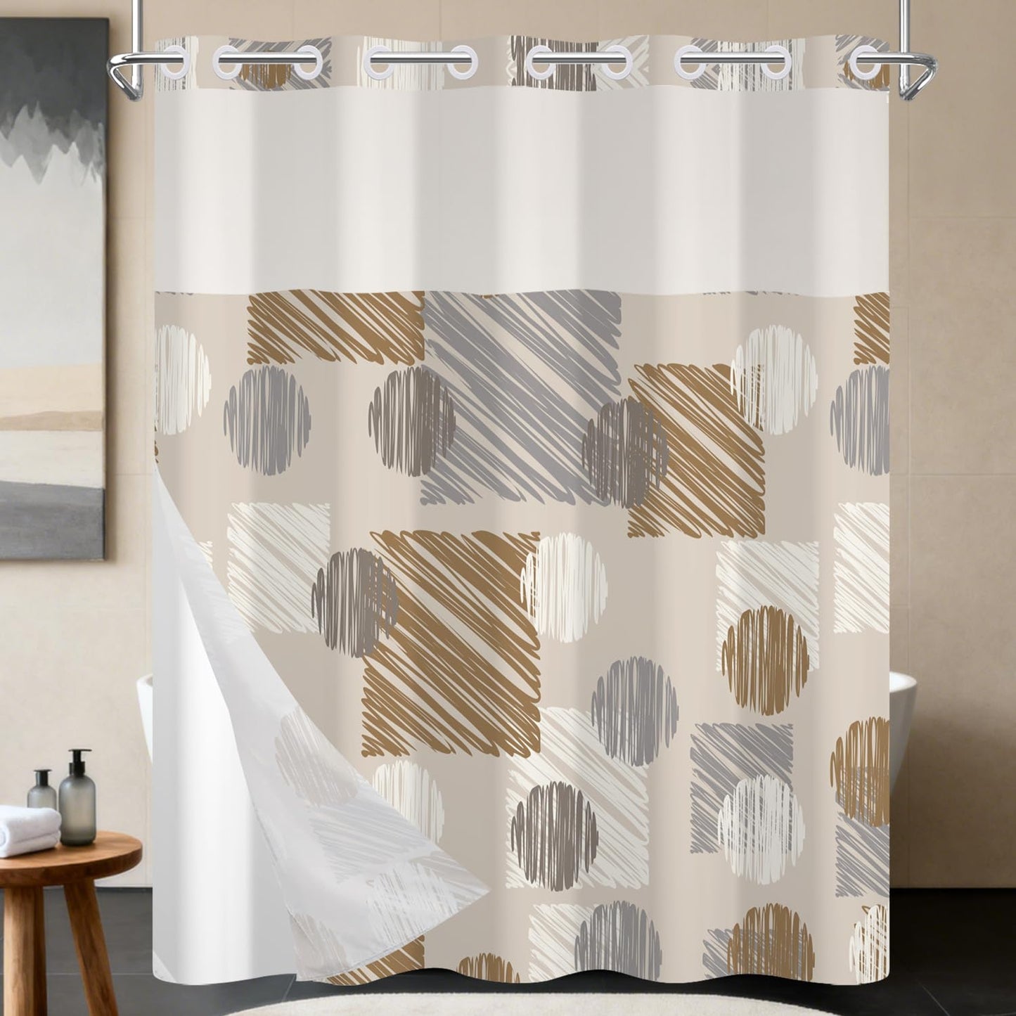 NAEMBCU No Hook Shower Curtain with Snap in Liner, 71x74 Inch
