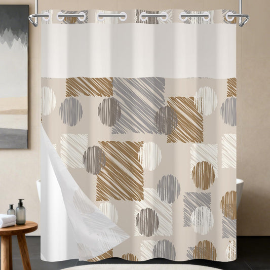 NAEMBCU No Hook Shower Curtain with Snap in Liner, 71x74 Inch