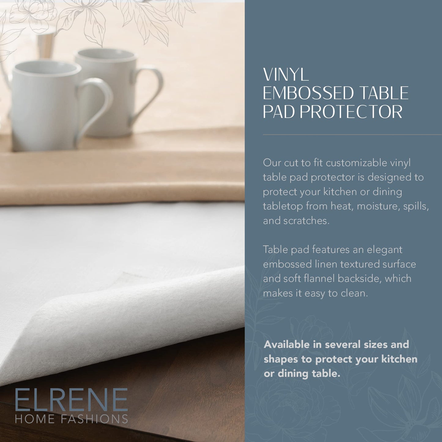 Threadmade Embossed Vinyl Cushioned Flannel Backing Tablepad, White - 52" W x 120" L