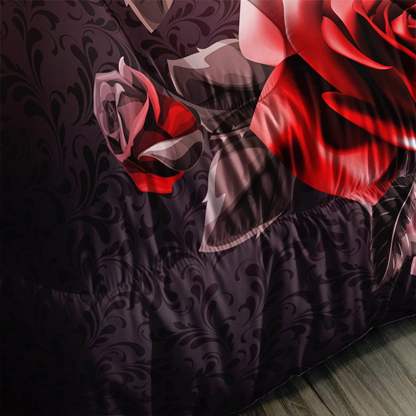 AILONEN Butterfly Comforter Set Queen Size, Red Rose Butterfly 3D Print Style Bedding Set for Teens Girls Women,Butterfly Art Pattern Soft Lightweight Duvet Set 3 Pieces(1 Comforter + 2 Pillowcases)
