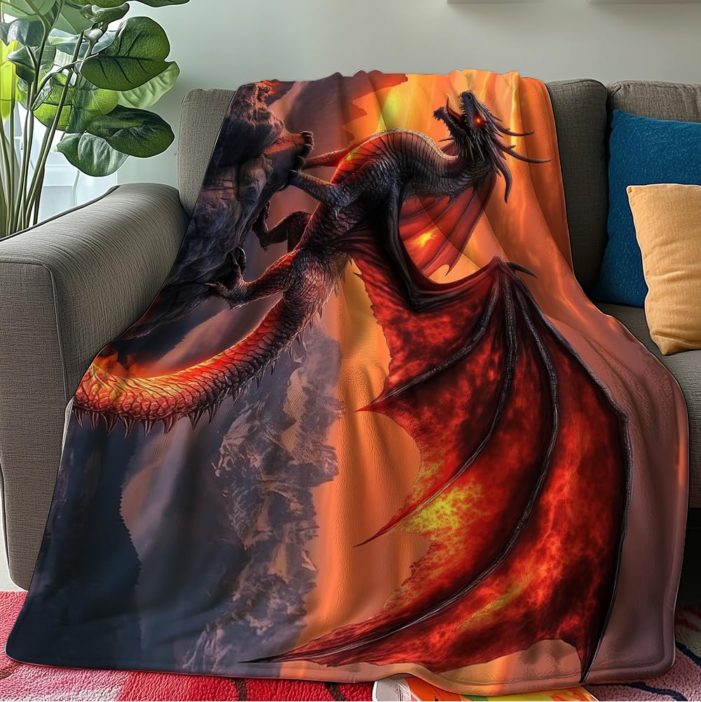 HUNXIAOJ Dragon Throw Blanket Dragon Blanket for Men Animal Throw Warm Soft Flannel for Kids Teens Adults Bed Sofa Couch (49in x 59in)
