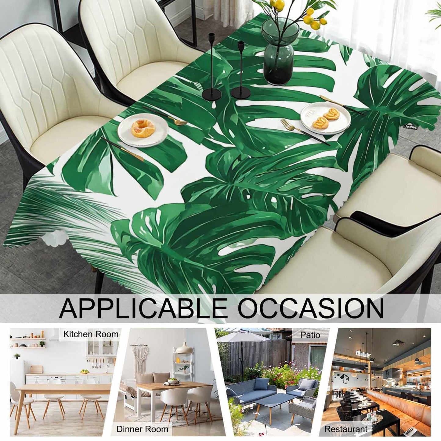 Beabes Palm Leaves Rectangle Tablecloth 52x70 Inch Tropical Beach Palm Leaf Green Dining Table Cloth Table Cover for Home Kitchen Restaurant Party Buffet Picnic, 4-6 Seats