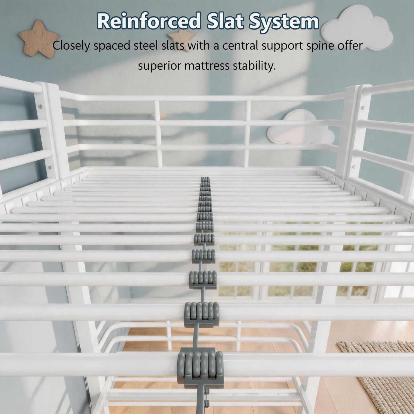 Einhomn Curved Metal Bunk Bed Twin Over Twin, Heavy Duty Bunkbeds with Safety Guardrails, Ladder with Built-in Handrails & Wide Steps, Space-Saving Design for Kids, Teens & Adults