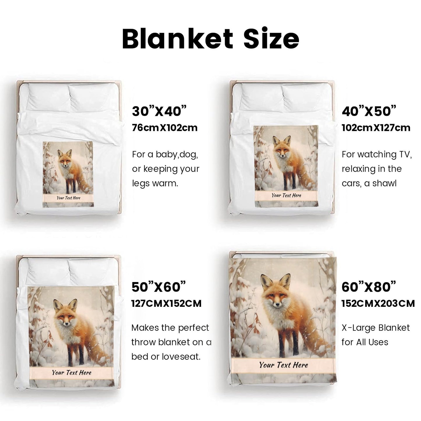 CUSPILO Personalized Fox Blankets and Throws, Customizable Blanket with Name for Girl Women, Soft and Comfortable, 50"" x 60""