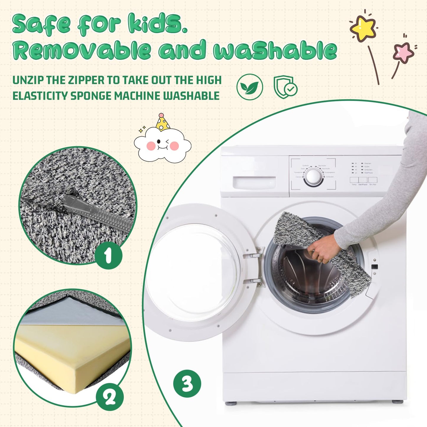 GoFujuco Modular Kids Play Couch with Washable Covers – Foam Toddler Sofa for Creative Play, Climbing, and Lounging – Convertible Kid Sofa Play Furniture for Kids Room or Nursery (Grey)