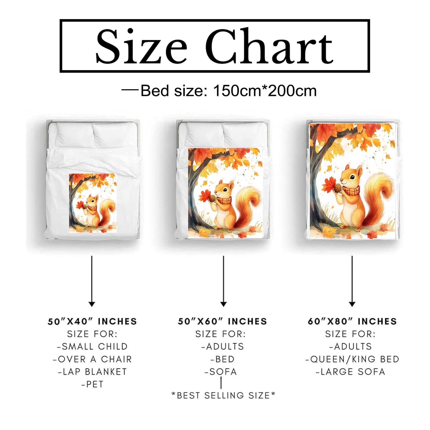 Bidesk Autumn Squirrel Blanket Soft Cozy Flannel Throw Blanket, Warm Yet Lightweight Cute Squirrels Under Fall Tree Blankets for Travel, Couch, Bed, for Kids Adults Women, Outdoor Comfort Wrap 60"×50"
