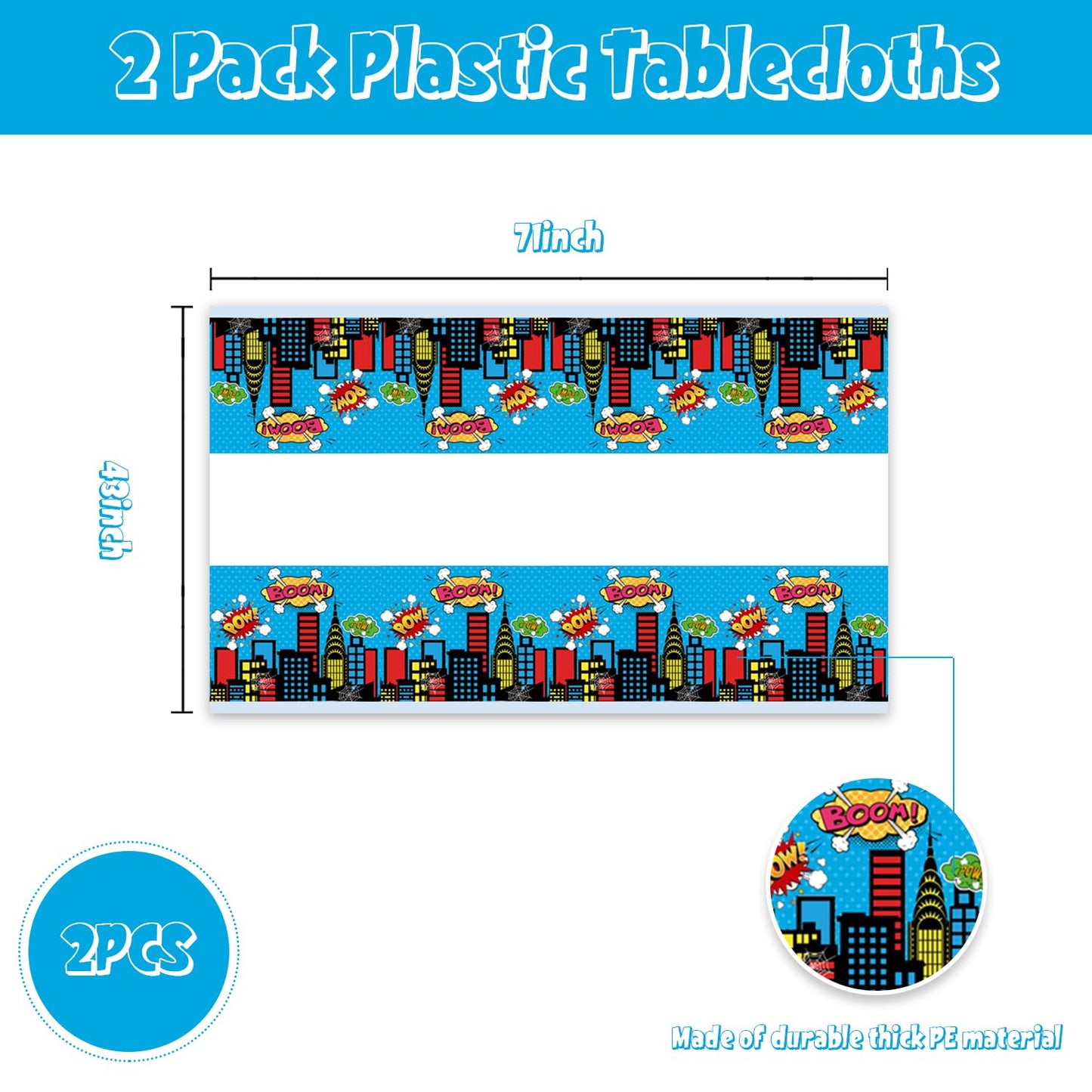 LANHYER 2Pack Super Theme Hero Tablecloth Birthday Party Decoration Include Tableware Supplies Tablecloth for Cityscape Kids Baby Shower Birthday Party Decorations
