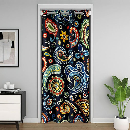 Feelyou Flower Door Curtain for Doorway Privacy Paisley Closet Cover Boho Paisley Blue Print Room Divider Curtain 42" x 84" Bohemian Exotic Style Bedroom Living Room Indian Style Window Treatments