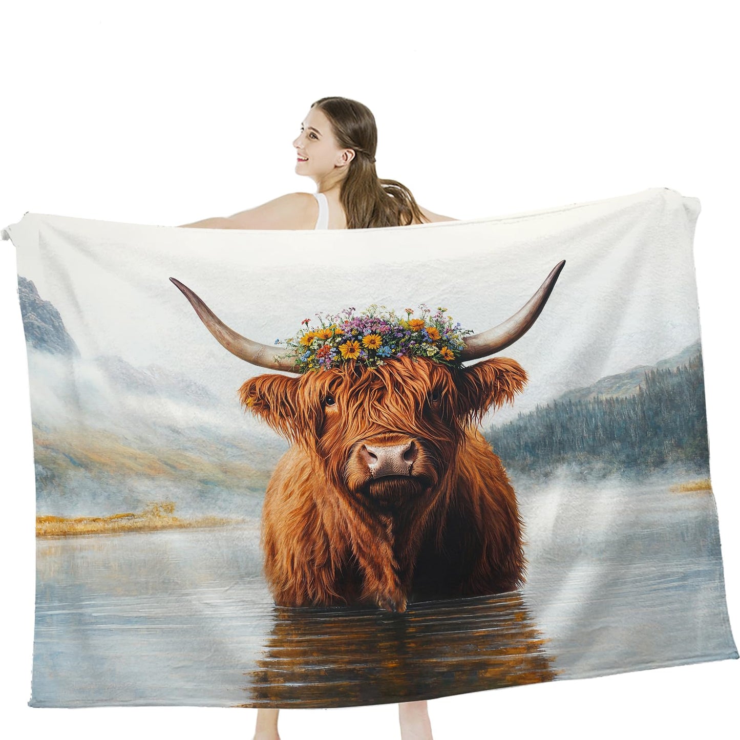 Highland Cow Blanket for Women, Highland Cow Fleece Blanket Gifts for Boys Girls, Warm Cozy Soft Flannel Stuff for Bed Sofa Couch 50" x 40"