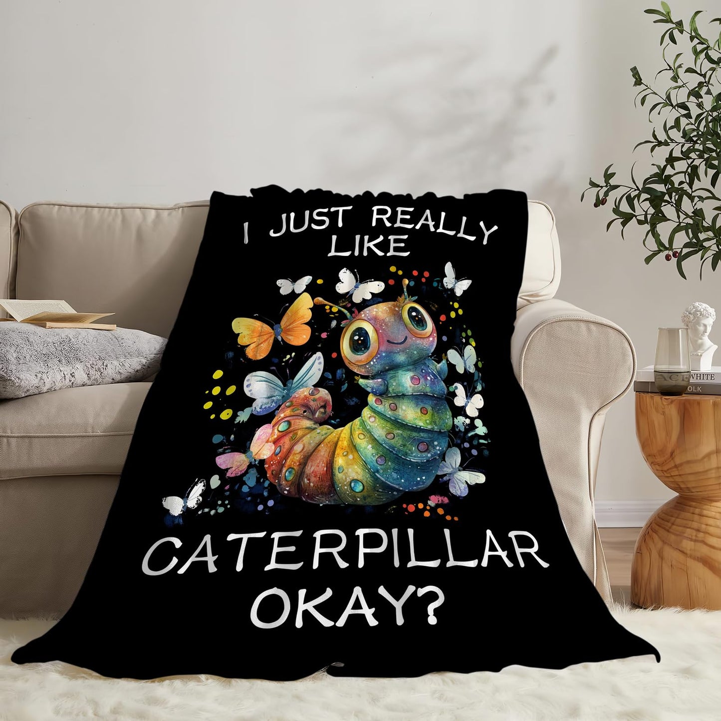 Caterpillar Blanket Soft Fuzzy Fleece Cute Insect Caterpillar Butterfly Throw Blankets Decor Cozy Warm Plush Flannel Blankets Gifts for Boys Girls Men Women Home Chair Sofa Couch Bed 50"X40"