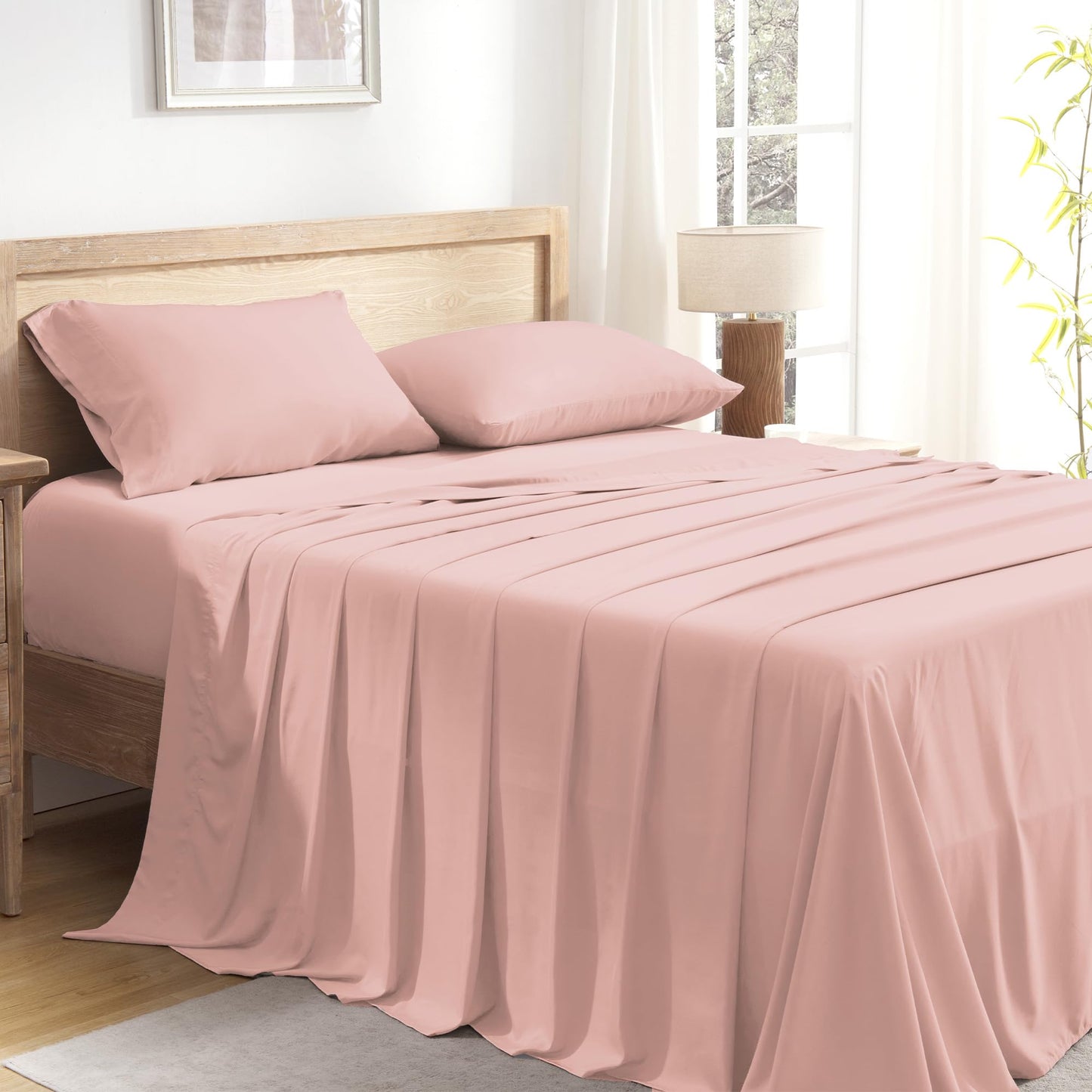 Andency Blush King Size Sheets Set, 100% Viscose Derived from Bamboo, Cooling King Sheets, Deep Pocket Up to 16", Silky Soft Bed Sheets, Hotel Luxury Breathable Bedding Sheets & Pillowcases…