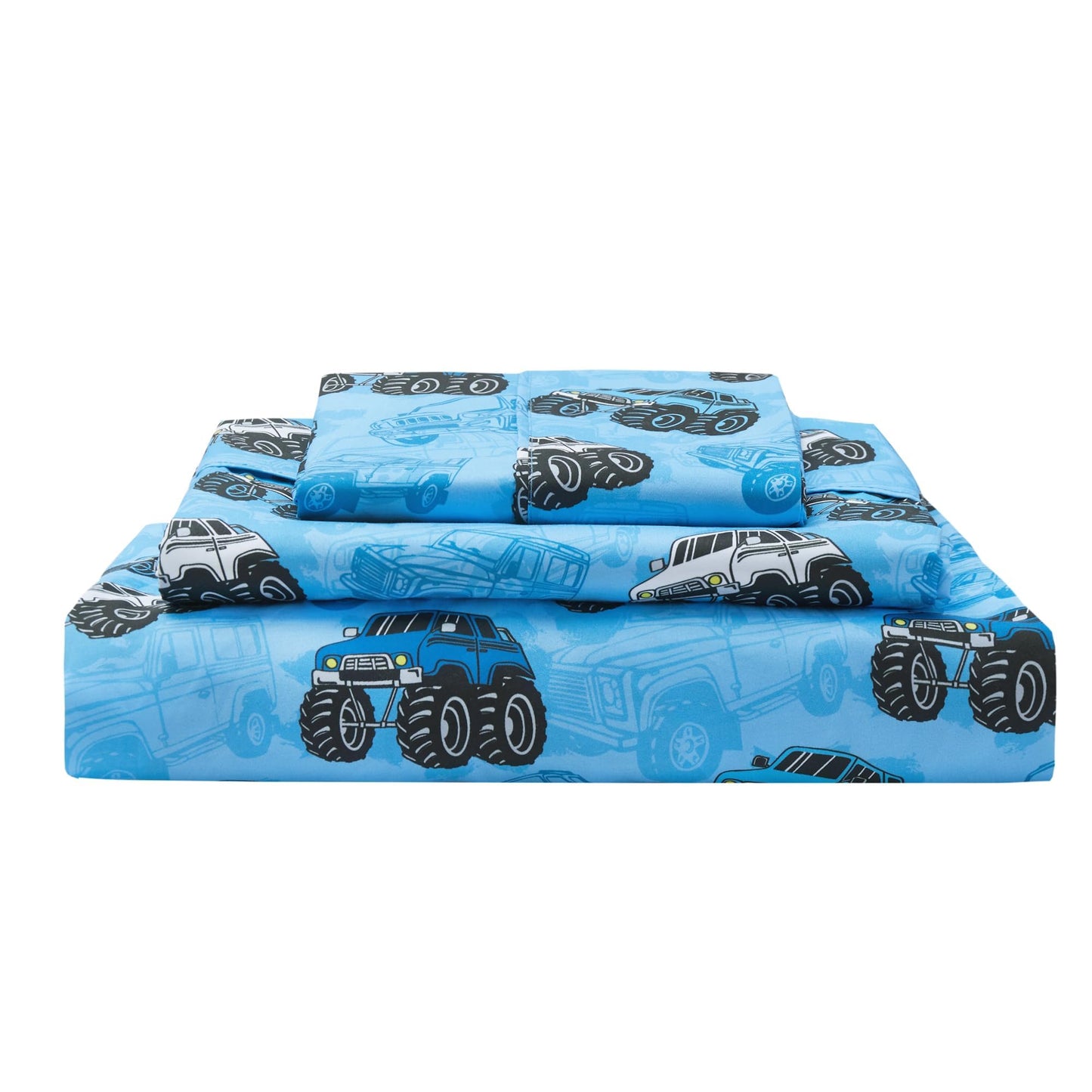 Softan Kids Bed Sheet Set, Boys Full Size Sheets, Microfiber Kids Fitted Sheet and Pillowcase, Breathable and Silky Soft, 4 Piece Jeep Trucks Printed Full Bed Sheet