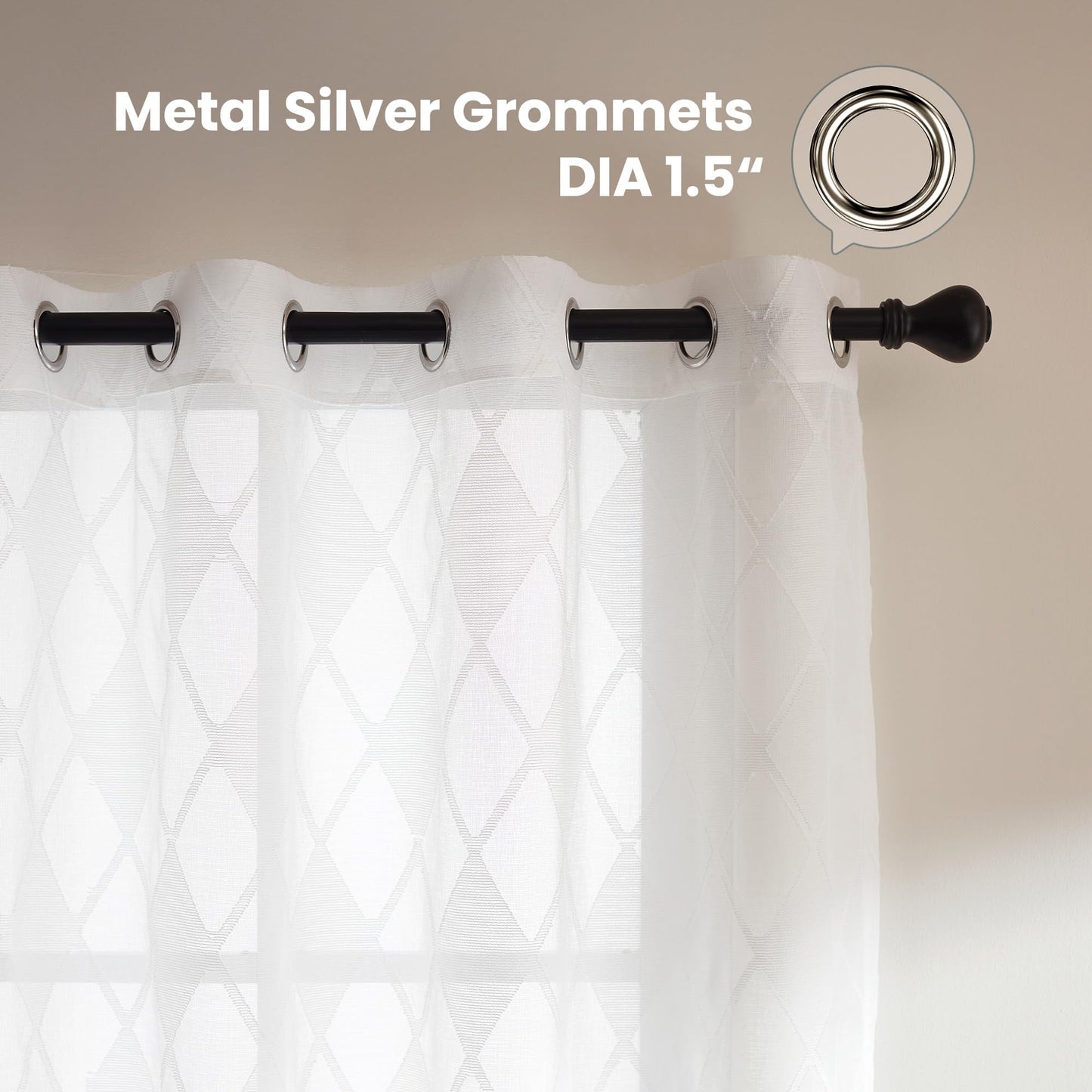 SLEEP ZONE Sheer Curtain 84 inches Long of 2 Panels for Living Room and Bedroom, White Sheer Curtain Cutwork Embroidered Sheer Curtains, 42" W × 84" L, White Lattice