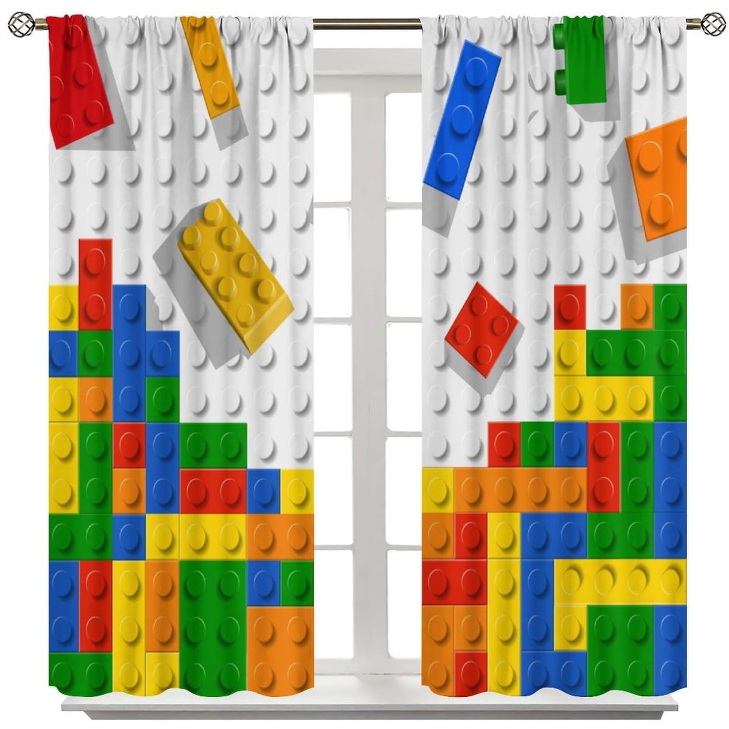 AAVEUP Building Blocks Curtains,Abstract Colorful Geometric Brick Constructor Toy Children's Puzzle Windows Treatments Rod Pocket Drapes for Nursery Baby Living Room Bedroom 42x44.5in（No Blackout）