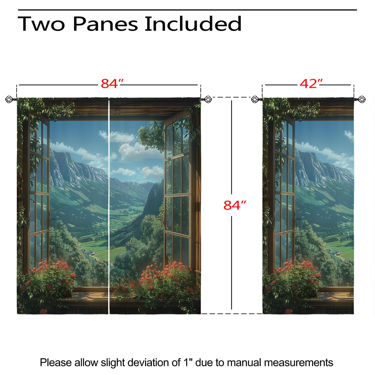 Mountain Blackout Curtains for Girls Boys Teens Home Decor, Spring Sky View Nature Forest Flower Grommet Thermal Insulated Drapes Darkening Window Curtain for Bedroom Living Room, 84 x 84 Inch