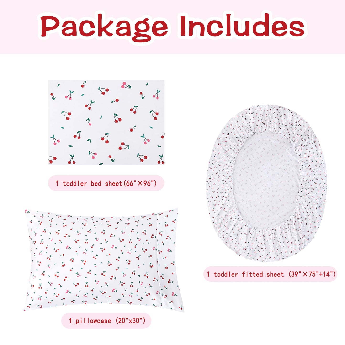 lasoftan Kids Sheet Set Twin Size, Twin Sheet Set with Little Cherry Pattern，Breathable Silky Soft Microfiber Kids Fitted Sheet