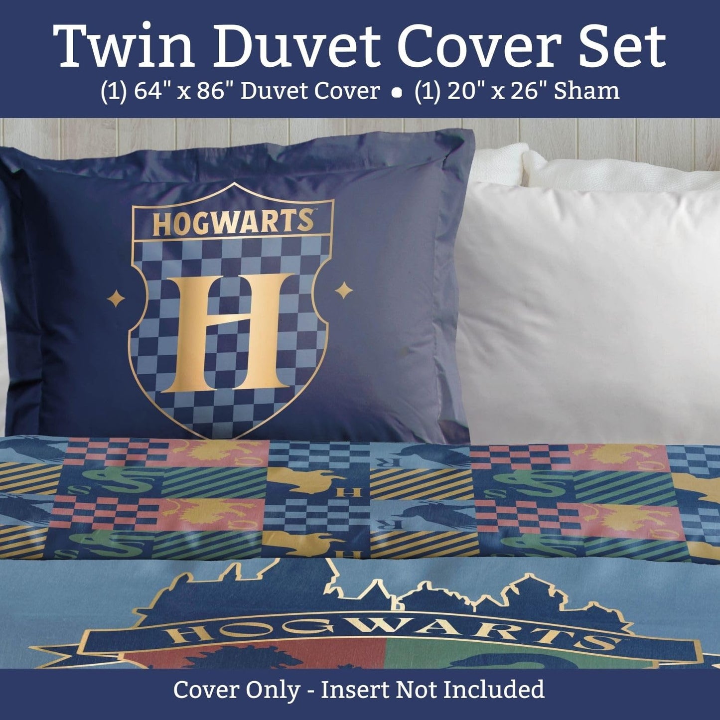 Jay Franco Duvet Cover Set – 2 Piece Comforter Cover and Sham Set, Super Soft Cozy Kids Bedding (Insert Not Included) Blue - Harry Potter, Twin
