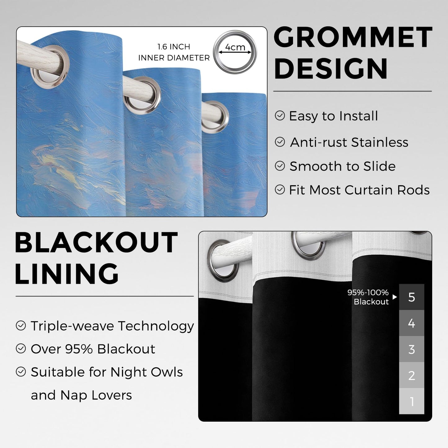 95% Blackout Eiffel Tower Curtains - Paris Wildflower Curtains for Bedroom Living Room Decor, Oil Painting Home Decor, Thermal Grommet Black Out Drapes 108 Inches Long 2 Panel Set X64
