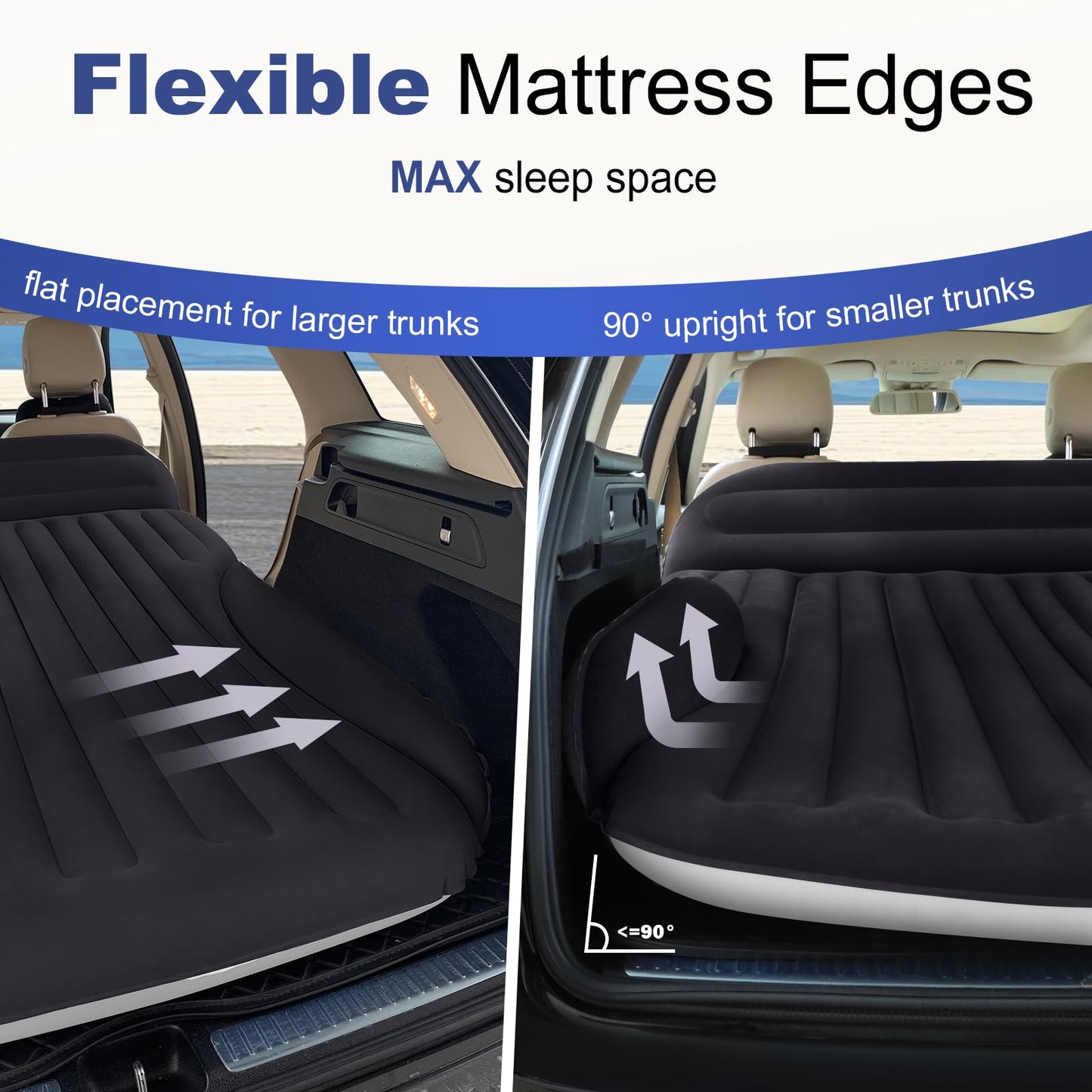 Ciremiv SUV Air Mattress, Double-Sided Thick Flocked Car Air Mattress with Built-in Pump & Pillow, Complete Sleeping Accessories for Auto Camping & Road Trips（Blue Black）