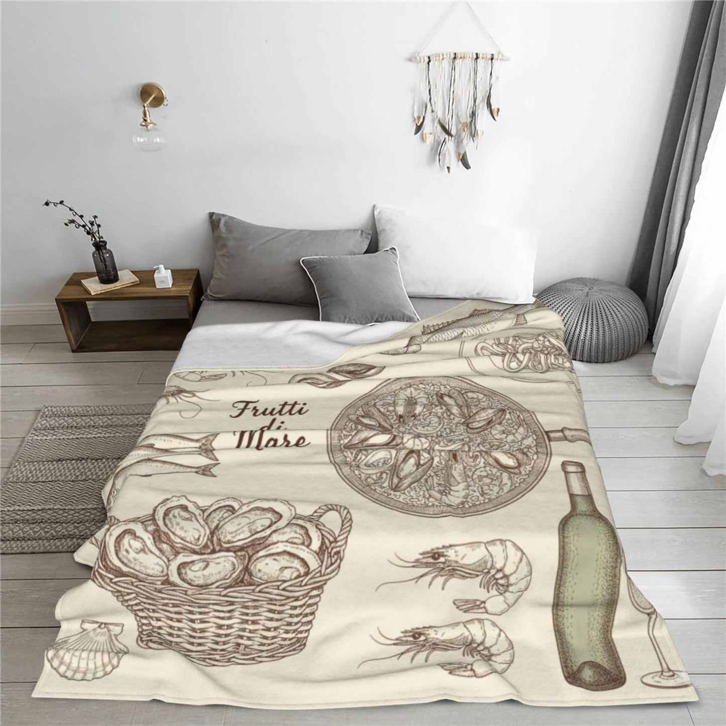 Fleece Throw Blanket for Couch, Seafood Feast Wine Soft Fuzzy Cozy Blankets Warm Lightweight Flannel Throws for Bed, Sofa, Travel, All Seasons 50x40 Inches