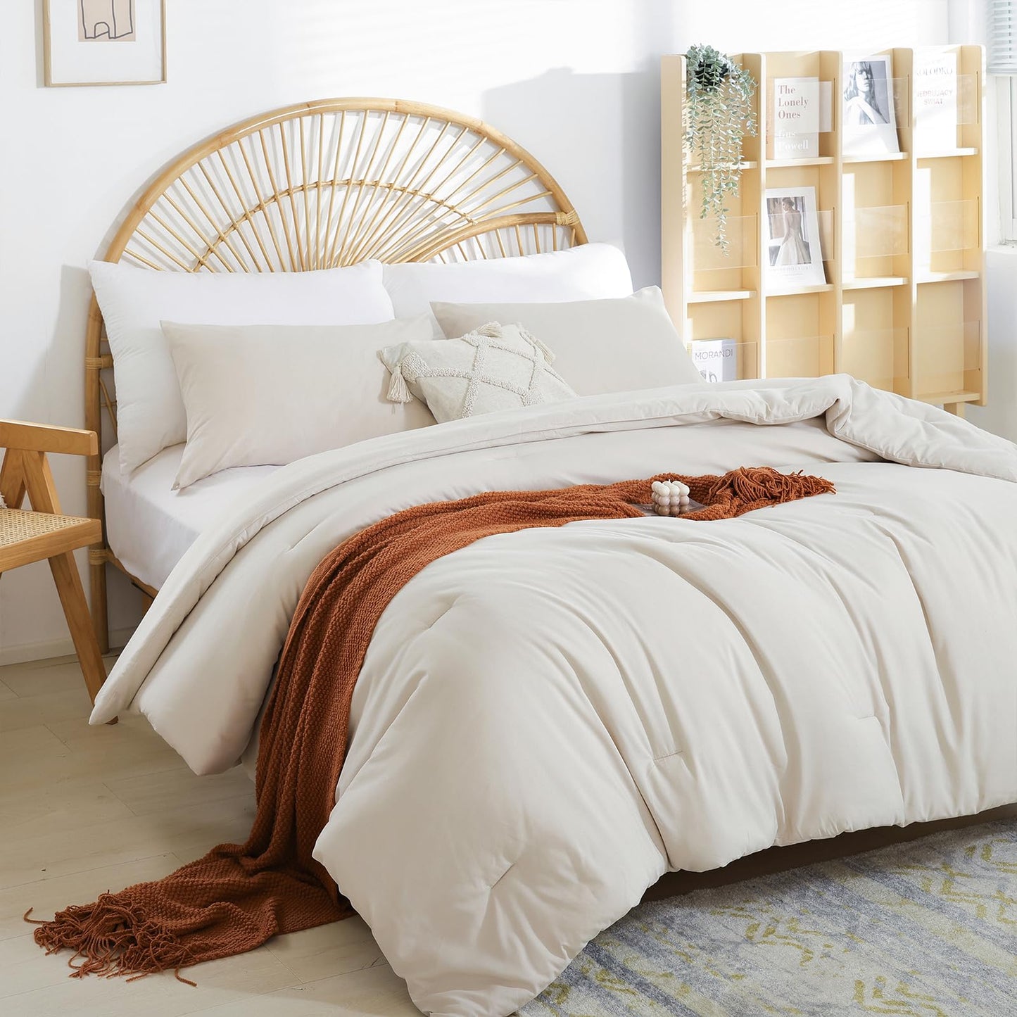 weigelia Beige Comforter Set Twin Boho Cream Twin Comforter with 1 Pillowcases - Soft Lightweight Cozy Bedding Set for All Season - Beige Comforter Twin Size for Women Teens Kids