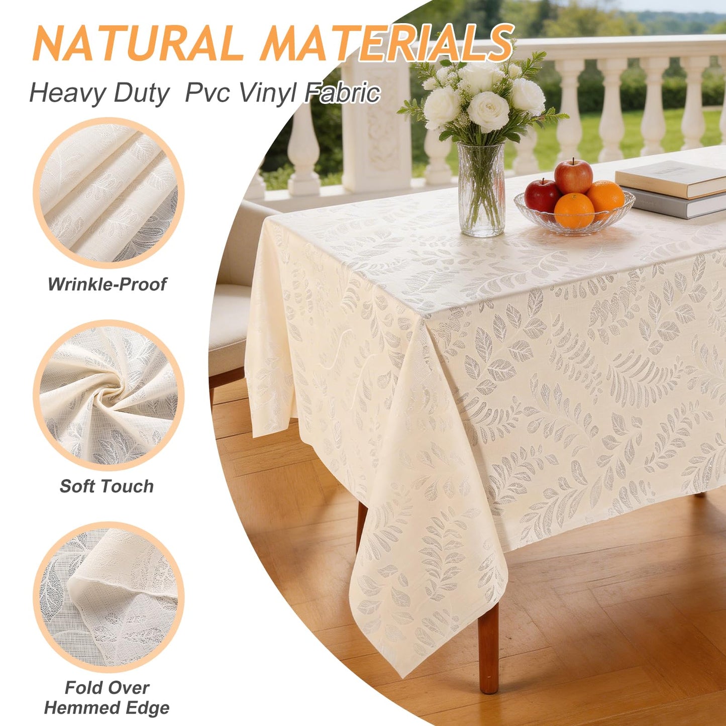 Kaixinbao Vinyl Tablecloth Rectangle, Heavy Duty Waterproof Table Cloth, Wipeable, Reusable Spillproof Table Cover for Indoor, Outdoor, Kitchen, Dining Room, Party, Picnic, Camping