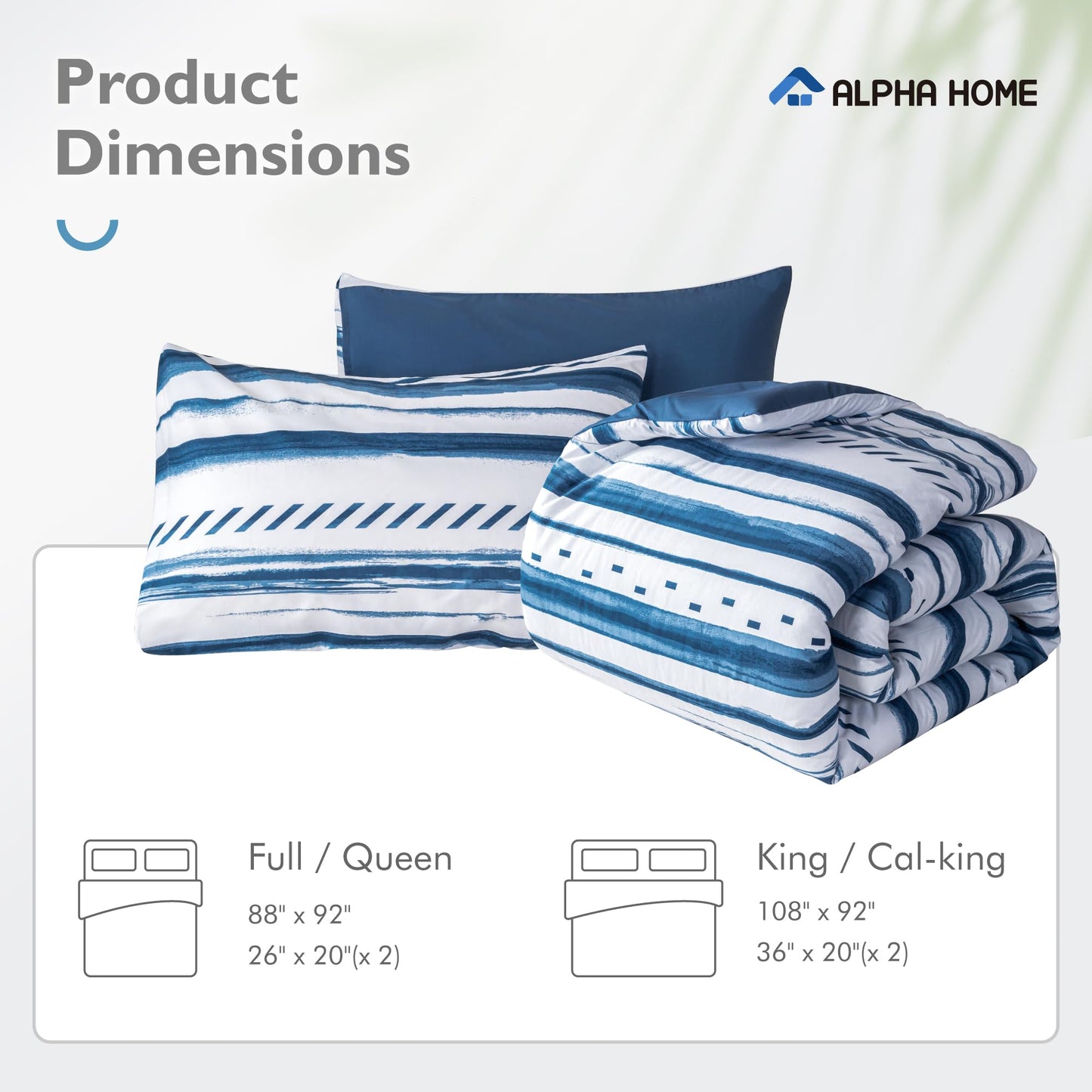 ALPHA HOME Comforter Set King Size, Nautical Style All Season Bedding Set, Comfortable Fluffy Comforter Set with 100% Cotton Fabric (1 Comforter, 2 Pillowcases)