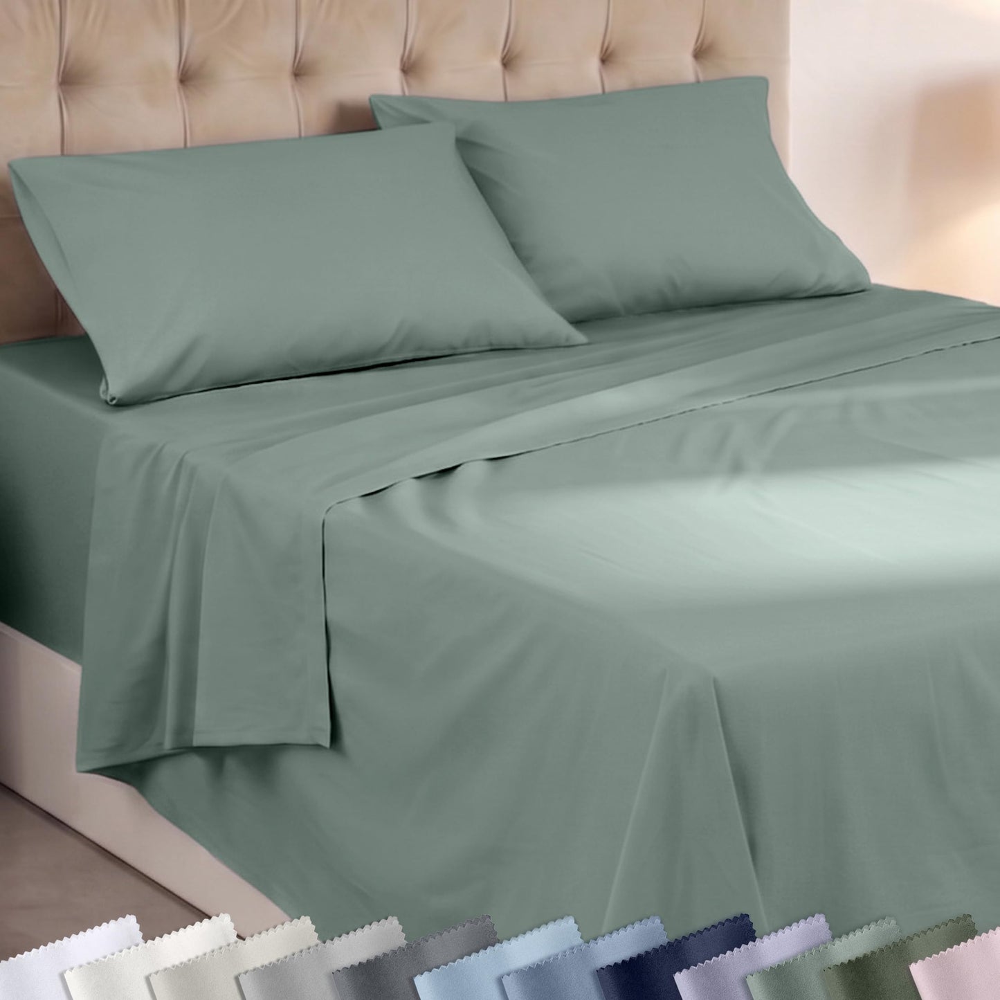 Super Soft Queen 100% Cotton Sheet Set - 4 Pcs - Durable Sheets, Deep Pockets, Easy Fit, Lightweight & Breathable, Suitable For Hot Sleepers & All Seasons, Minimal Wrinkles - Sage Green