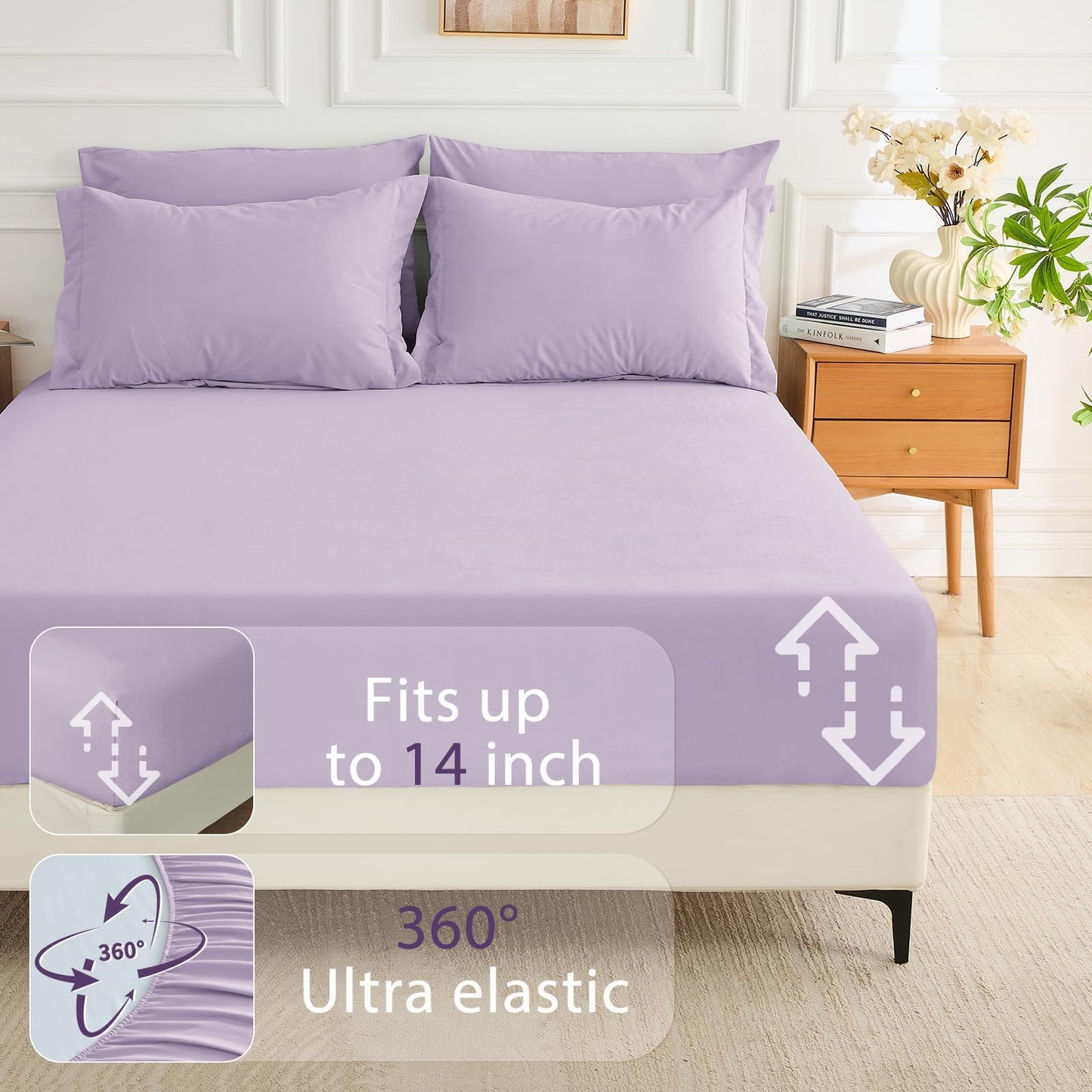 MUXHOMO 7 Pieces King Comforter Set, Soft Bed in a Bag King Size, All Season Bedding Set with Comforter, Flat Sheet, Fitted Sheet, Pillowcases & Shams, Lavender