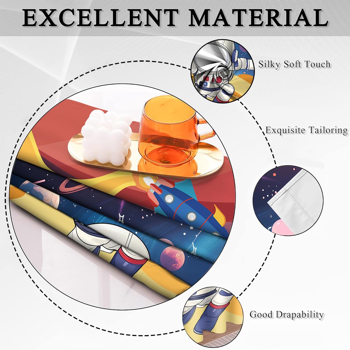HIYSMT Astronaut Outer Space Curtains for Kids Bedroom,4284inch Universe Planet Cosmic Rocket Meteorite Fall Blackout Curtain,Cartoon Fantasy Starry Sky Drapes for Nursery Child Room 2Panel HI01DX