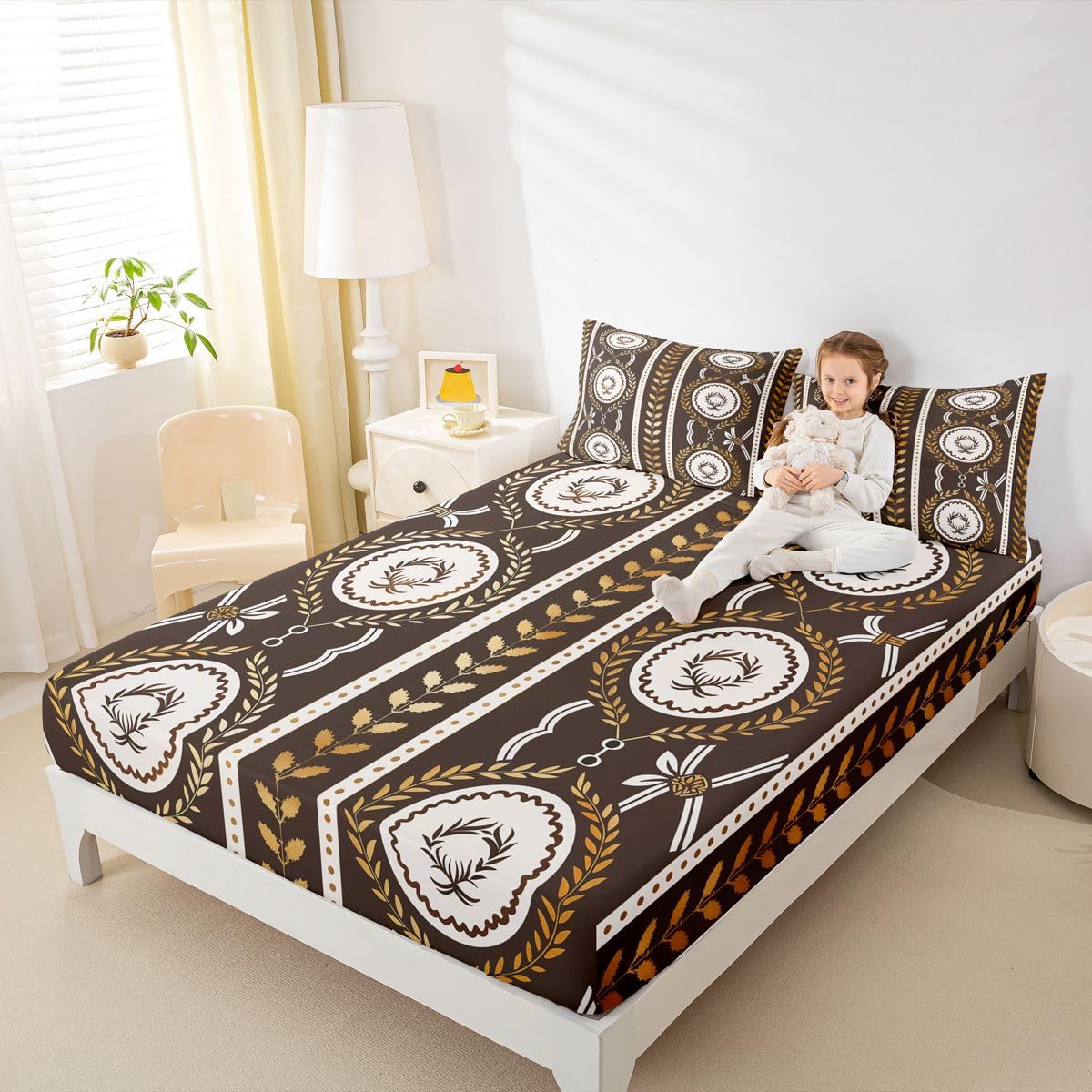 Erosebridal Geometric Paisley Bed Sheets Set Full Rustic Aztec Western Sheet Set Bohemian Geometric Sheets Vintage Tribal Flat Fitted Sheet