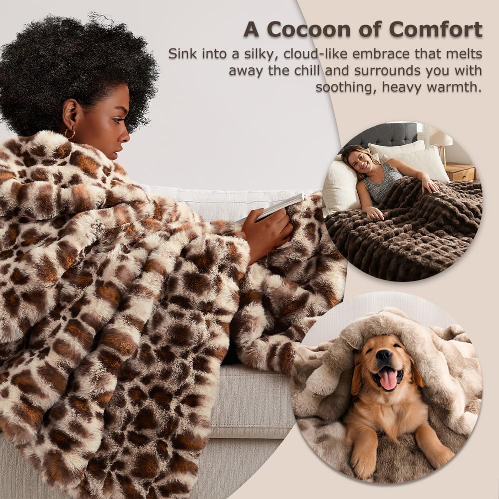 WDCOZY Cheetah Leopard Print Bubble Throw Blanket, Luxury Faux Rabbit Fur Mink Plush Throw for Couch, Sofa and Bed, Soft Fluffy Fuzzy Cozy Blanket for Women, Thick and Warm, 50x60 inches, 950 GSM