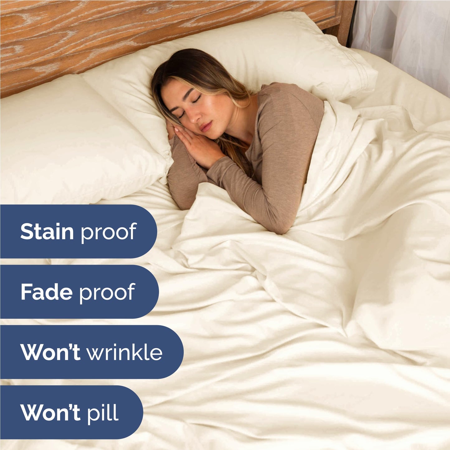 Full Size 4 Piece Sheet Set - Comfy Breathable & Cooling Sheets - Hotel Luxury Bed Sheets for Women & Men - Deep Pockets, Easy-Fit, Extra Soft & Wrinkle Free Sheets - Off White Oeko-Tex Bed Sheet Set