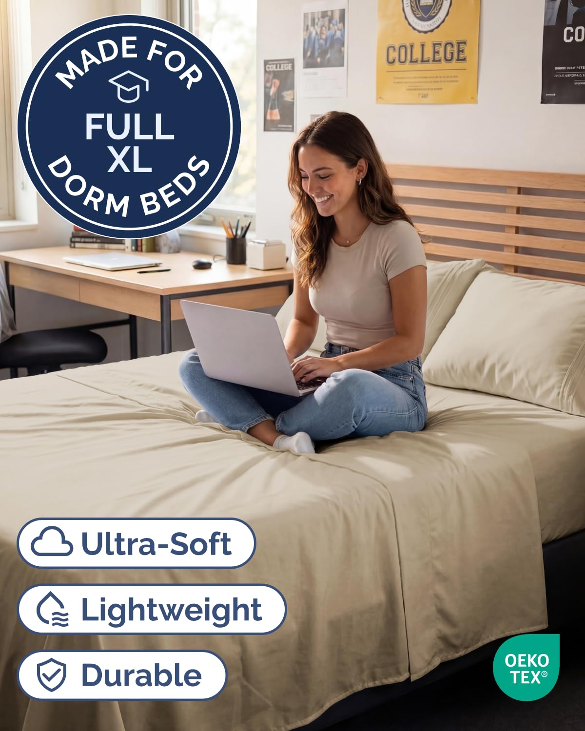 Full XL Bed Sheet - 4 Piece Full XL Bed Sheets Set - Ultra-Soft, Comfy, Breathable & Cooling - Hotel Luxury Bedding for Women & Men with Deep Pockets - Wrinkle Free & Fade Resistant - Oeko-Tex - Wheat