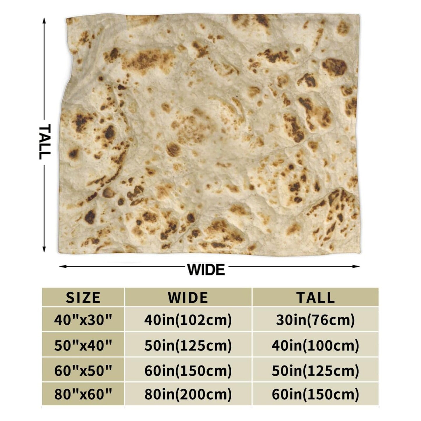 Fried Lavash Burrito Tortilla Food Texture Throw Blanket Super Soft Warm Bed Blankets for Couch Bedroom Sofa Office Car, Cozy Flannel Plush Blanket Gifts for Girls Boys Teens Adults 60"x50"