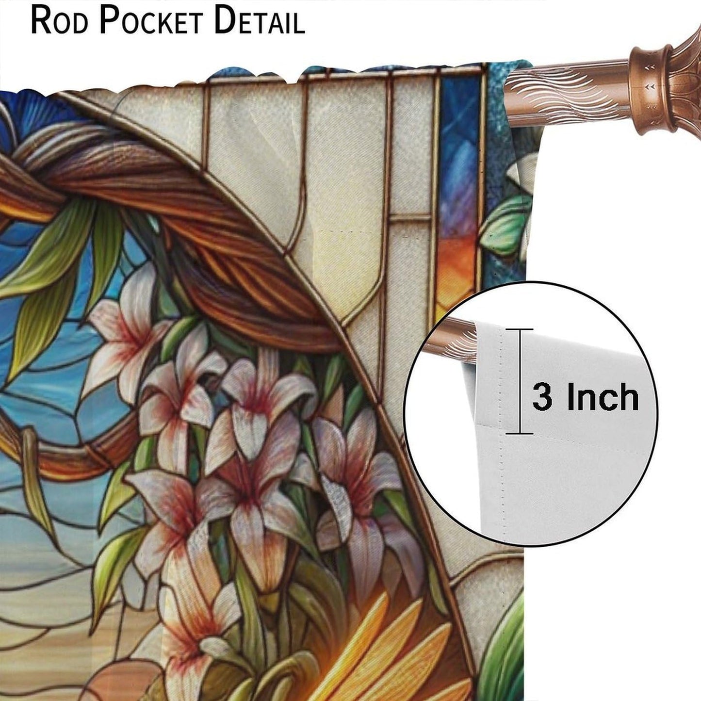 FengMingRui Stained Glass Cardinal Curtain Nature Scenery Floral Flowers Bird Abstract Geometry Window Treatments for Kids Boys Girls Bedroom Living Room Window Drapes 42" W X 45" L