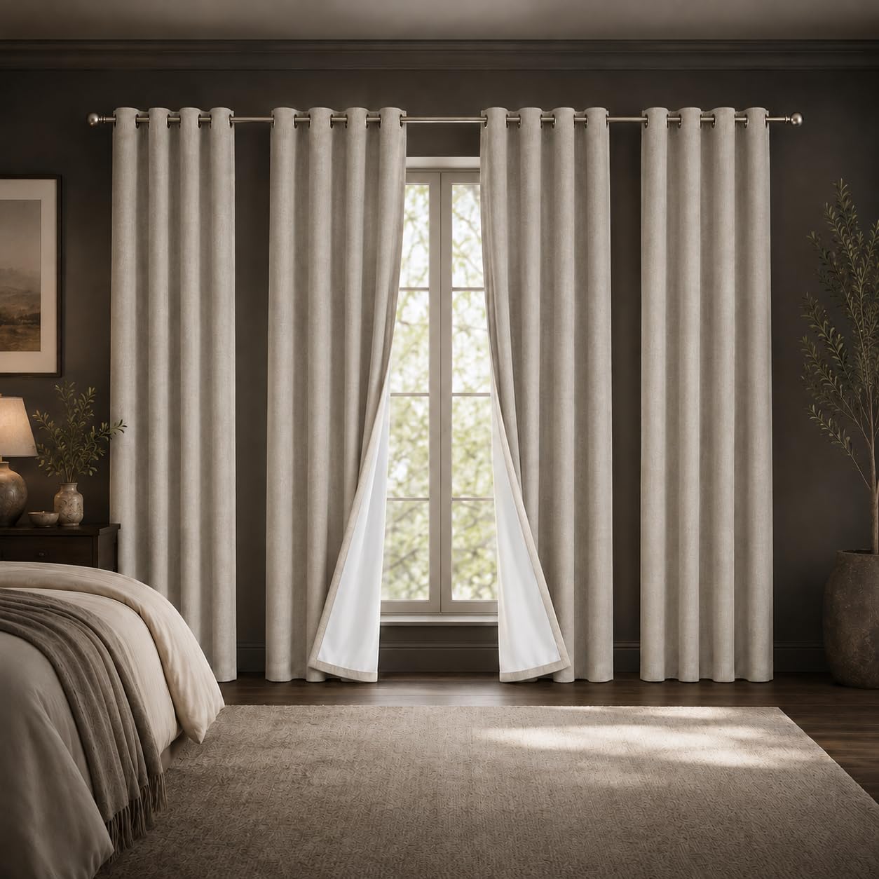 Fchozu 100% Blackout Curtains Set of 4 Panels, Grommet Drapes, Thermal Insulated and Noise Reducing Room Darkening Curtains for Bedroom Living Room
