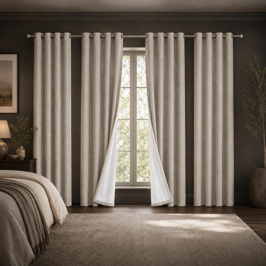 Fchozu 100% Blackout Curtains Set of 4 Panels, Grommet Drapes, Thermal Insulated and Noise Reducing Room Darkening Curtains for Bedroom Living Room