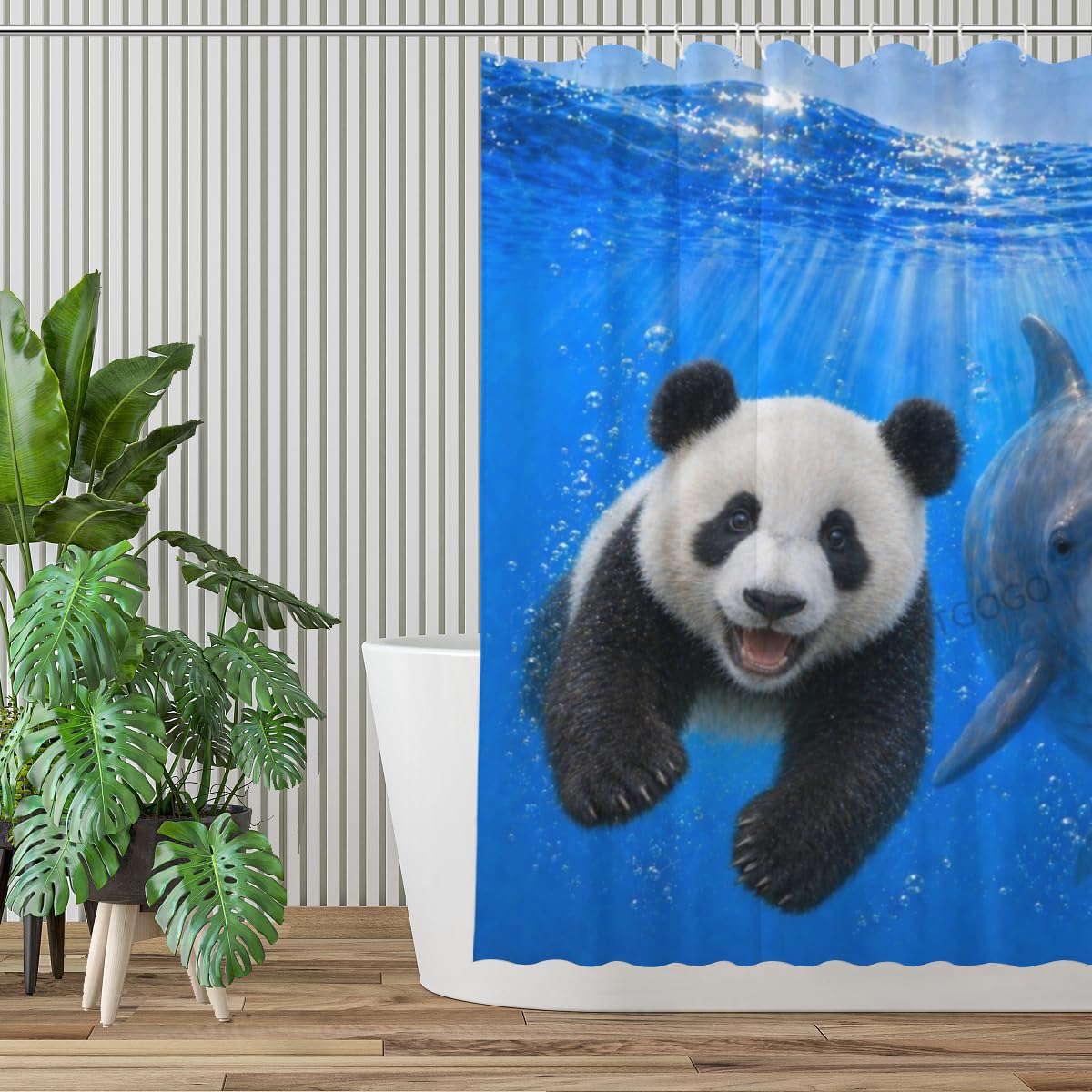 LFINKARTGOGO Ocean Panda Shower Curtain 72x72 with 12 Hooks Underwater Animal Dolphin Waterproof Washable Polyester Bath Curtain for Home Hotel Decor