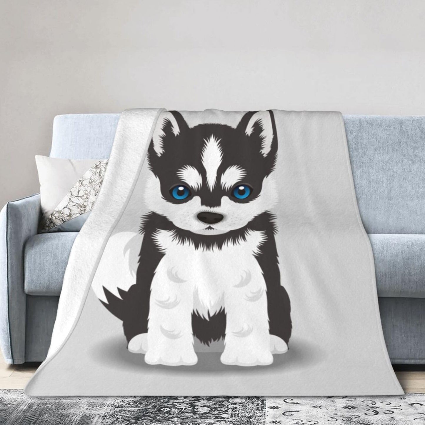 Cute Siberian Husky Puppy Dog Blanket Soft Lightweight Throw Blankets Cozy Flannel Bed Throws for Sofa Couch Travel Home Room Bedroom Decor Gifts for Boys Girls Kids Adults 60"x50"