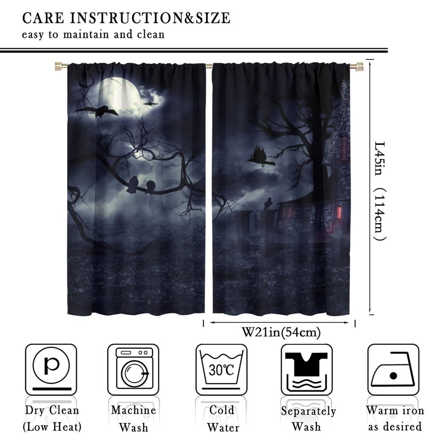 DDCBNS Gothic Curtains,Dark Forest Crow Black Raven Window Treatments for Bedroom Living Room Kitchen Horror Halloween Window Drapes 2 Panel Set,Total Size 42 x 45 Inch